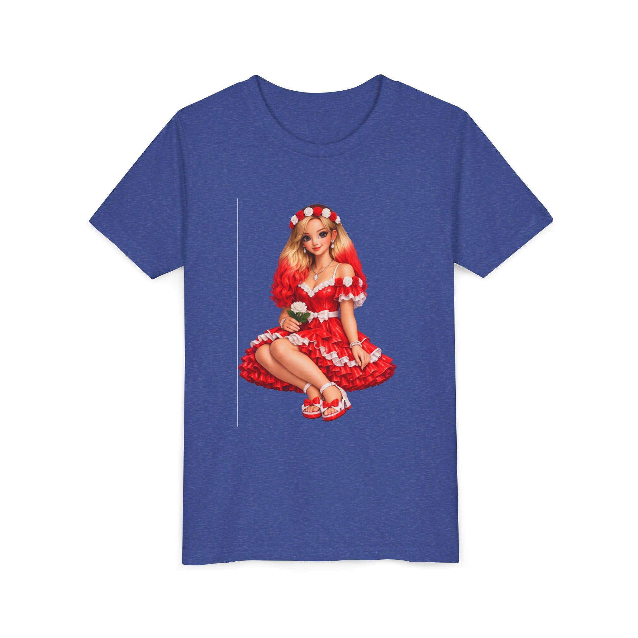 Youth Tee — Red Retro Pinup Girl Christmas Dress