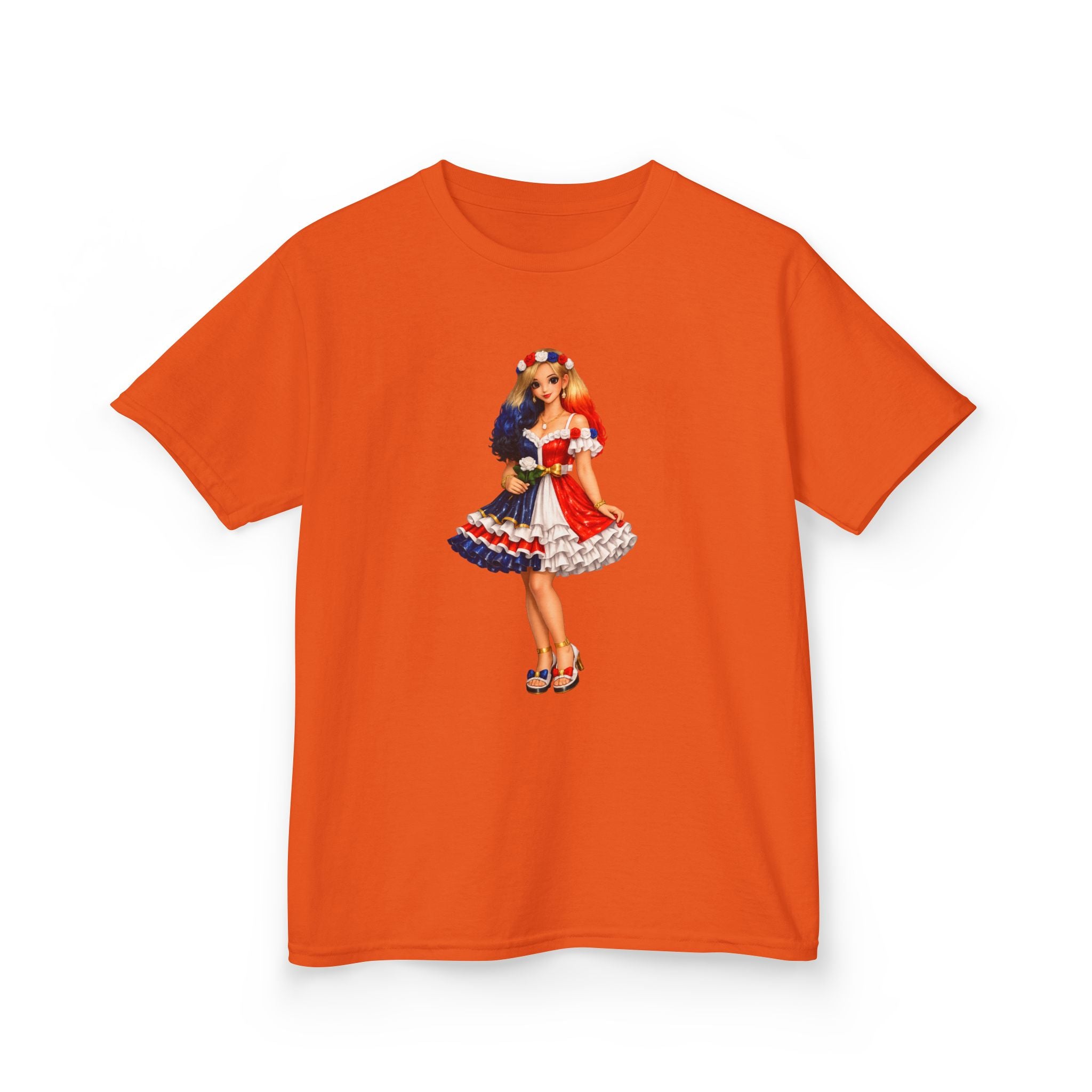 Kids Tee — Retro Patriotic Pin-Up Girl Dress (Fourth of July)