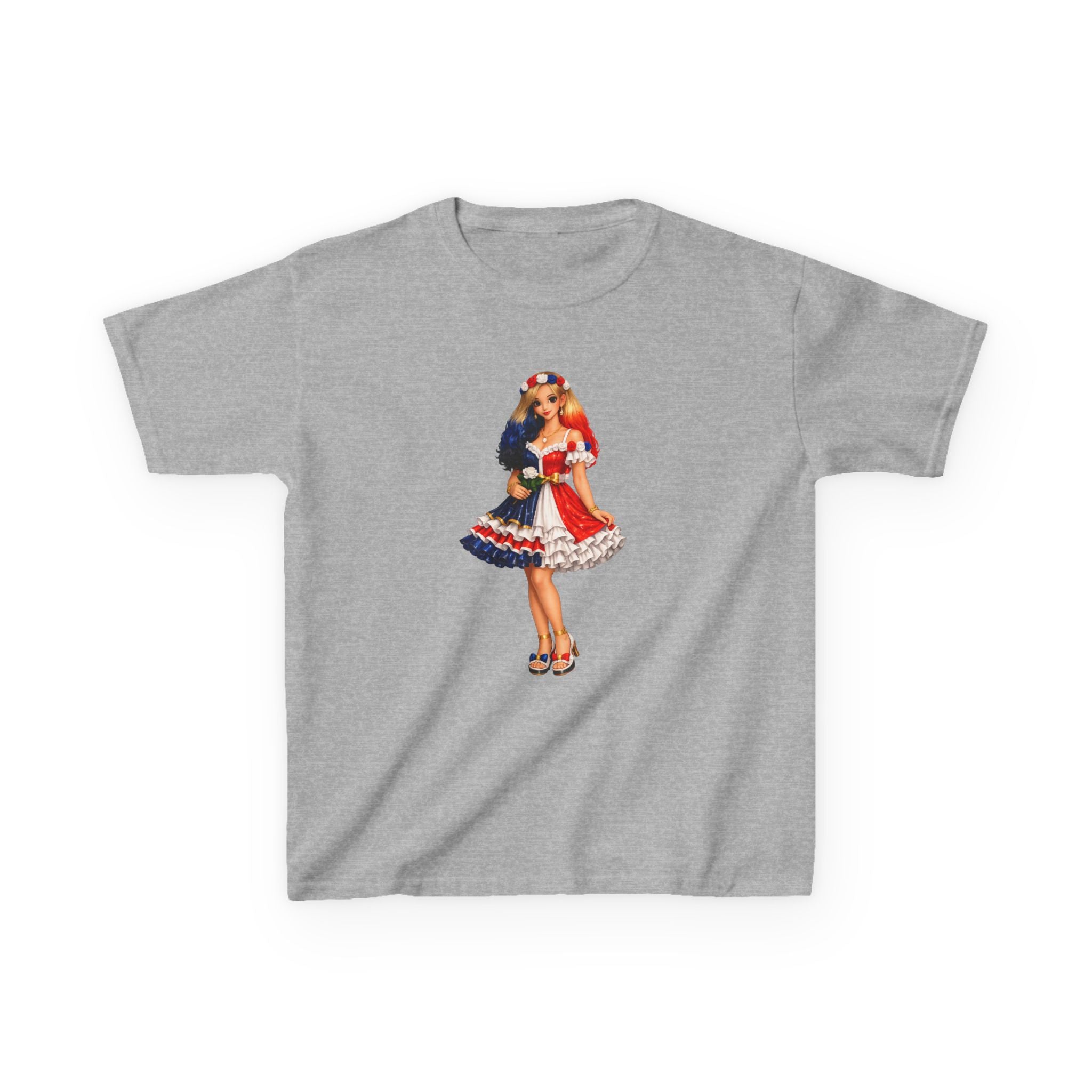 Kids Tee — Retro Patriotic Pin-Up Girl Dress (Fourth of July)