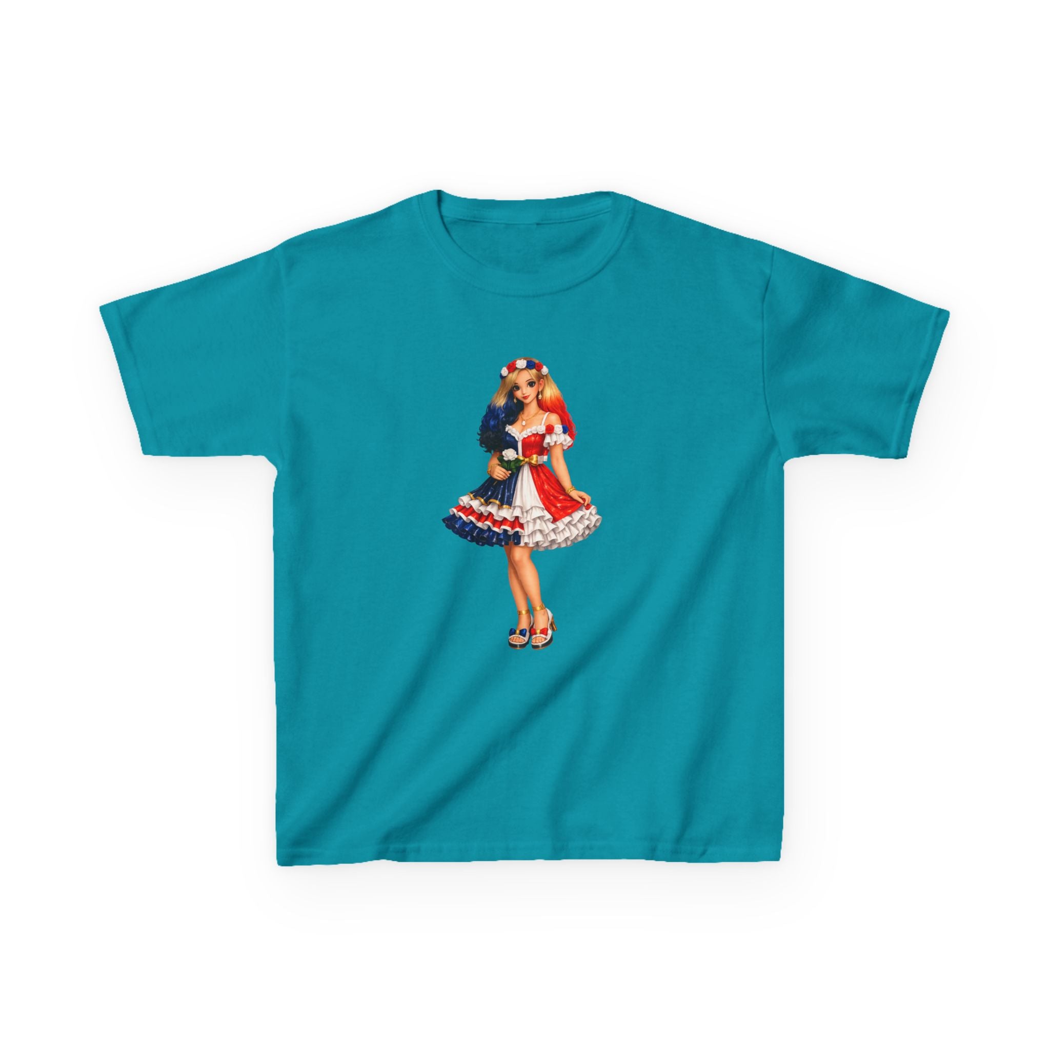 Kids Tee — Retro Patriotic Pin-Up Girl Dress (Fourth of July)