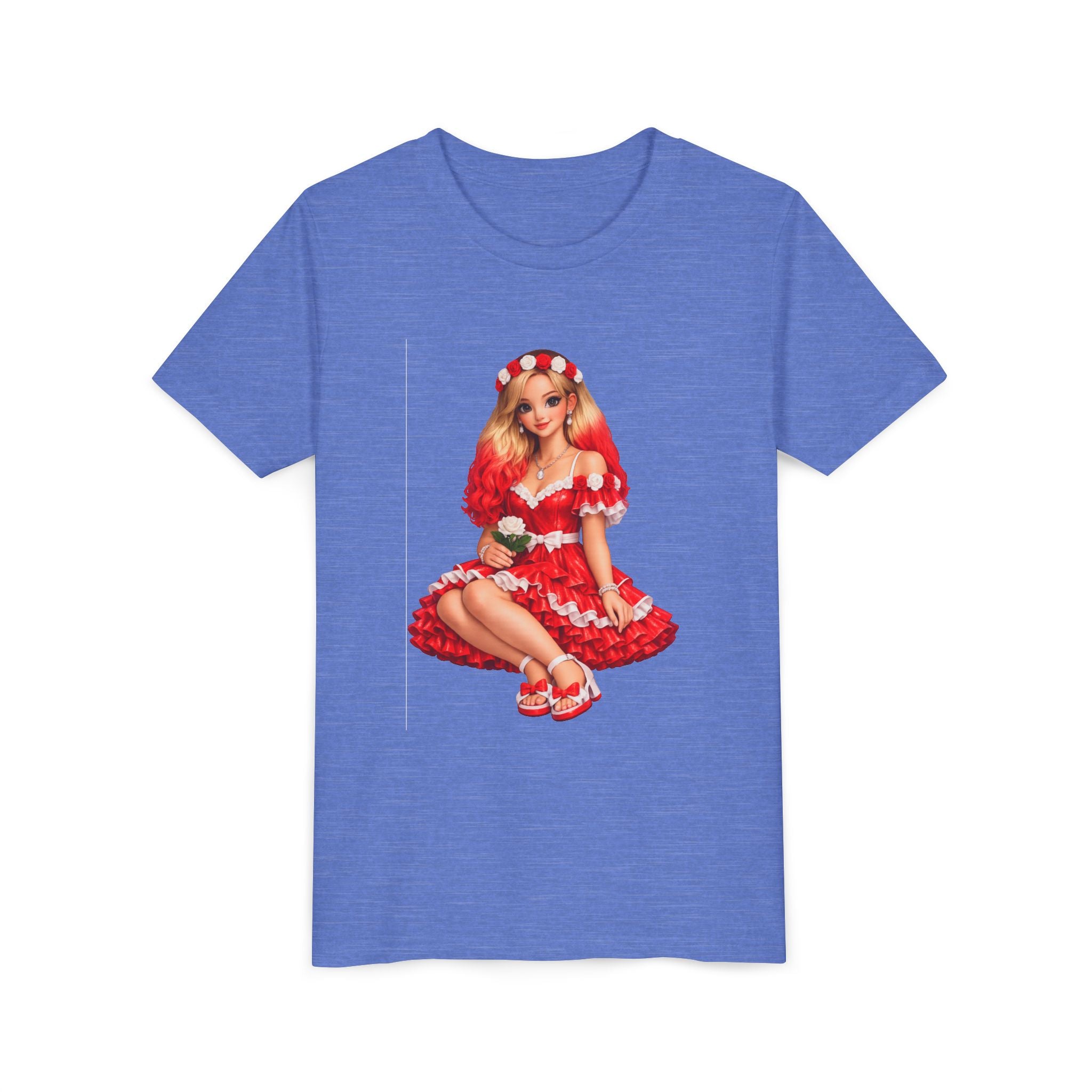 Youth Tee — Red Retro Pinup Girl Christmas Dress
