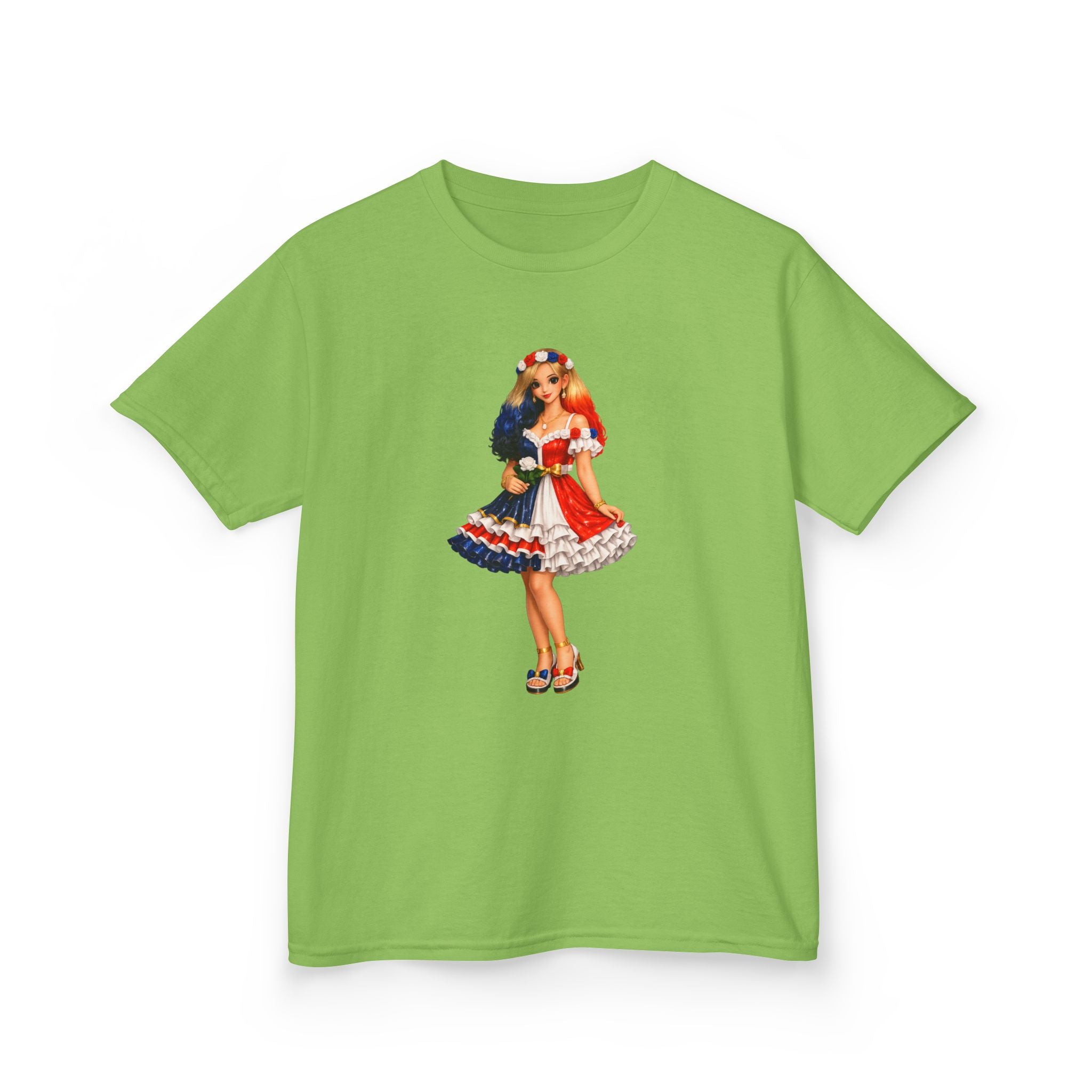 Kids Tee — Retro Patriotic Pin-Up Girl Dress (Fourth of July)