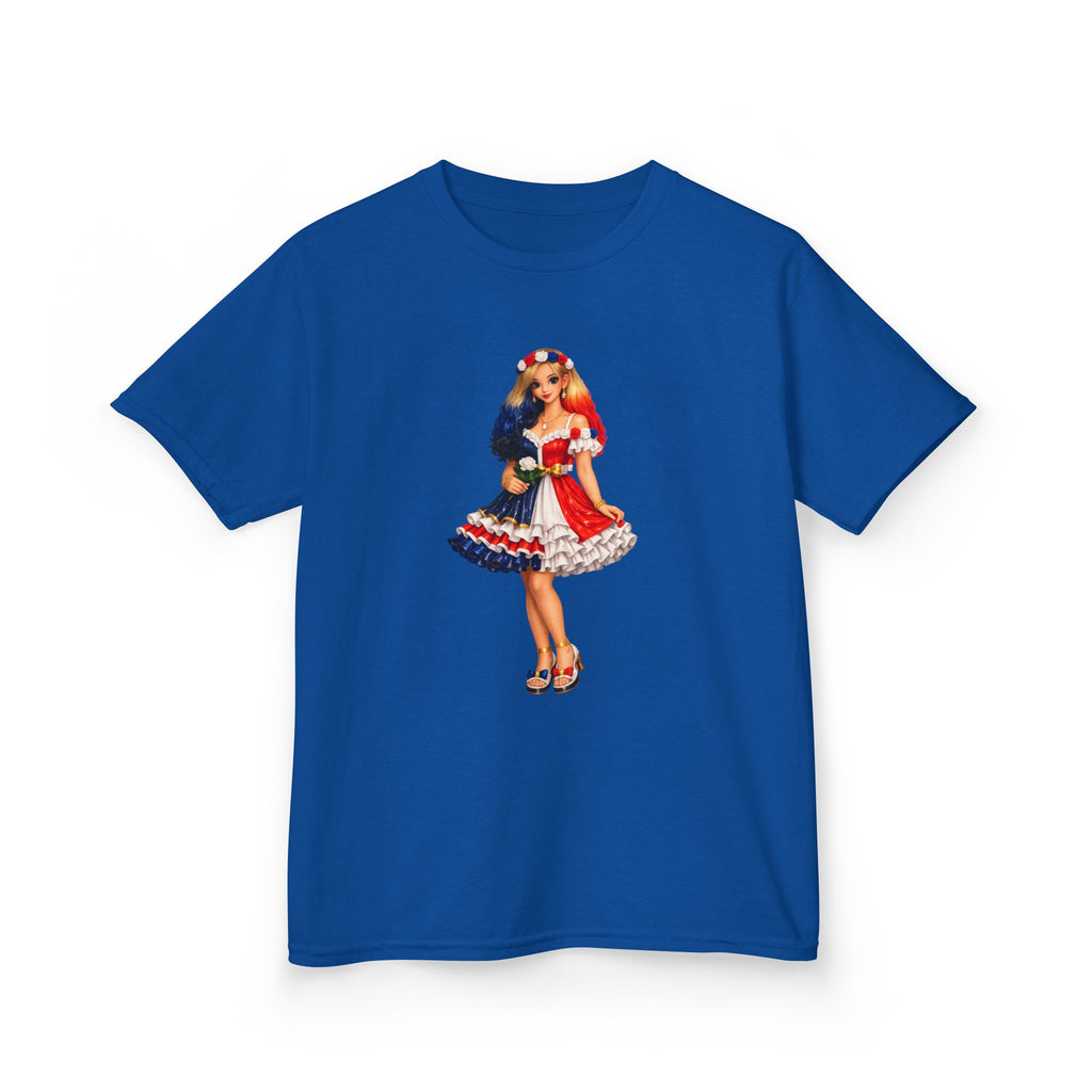 Kids Tee — Retro Patriotic Pin-Up Girl Dress (Fourth of July)