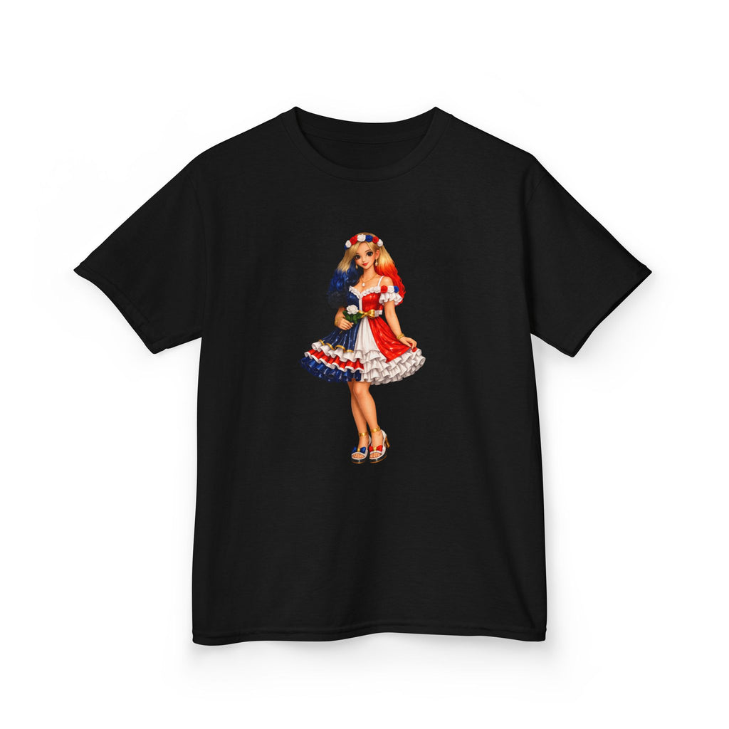 Kids Tee — Retro Patriotic Pin-Up Girl Dress (Fourth of July)