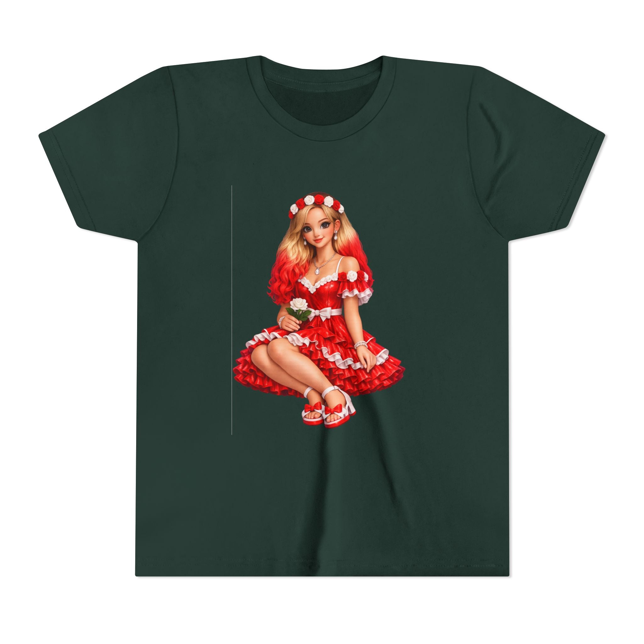 Youth Tee — Red Retro Pinup Girl Christmas Dress