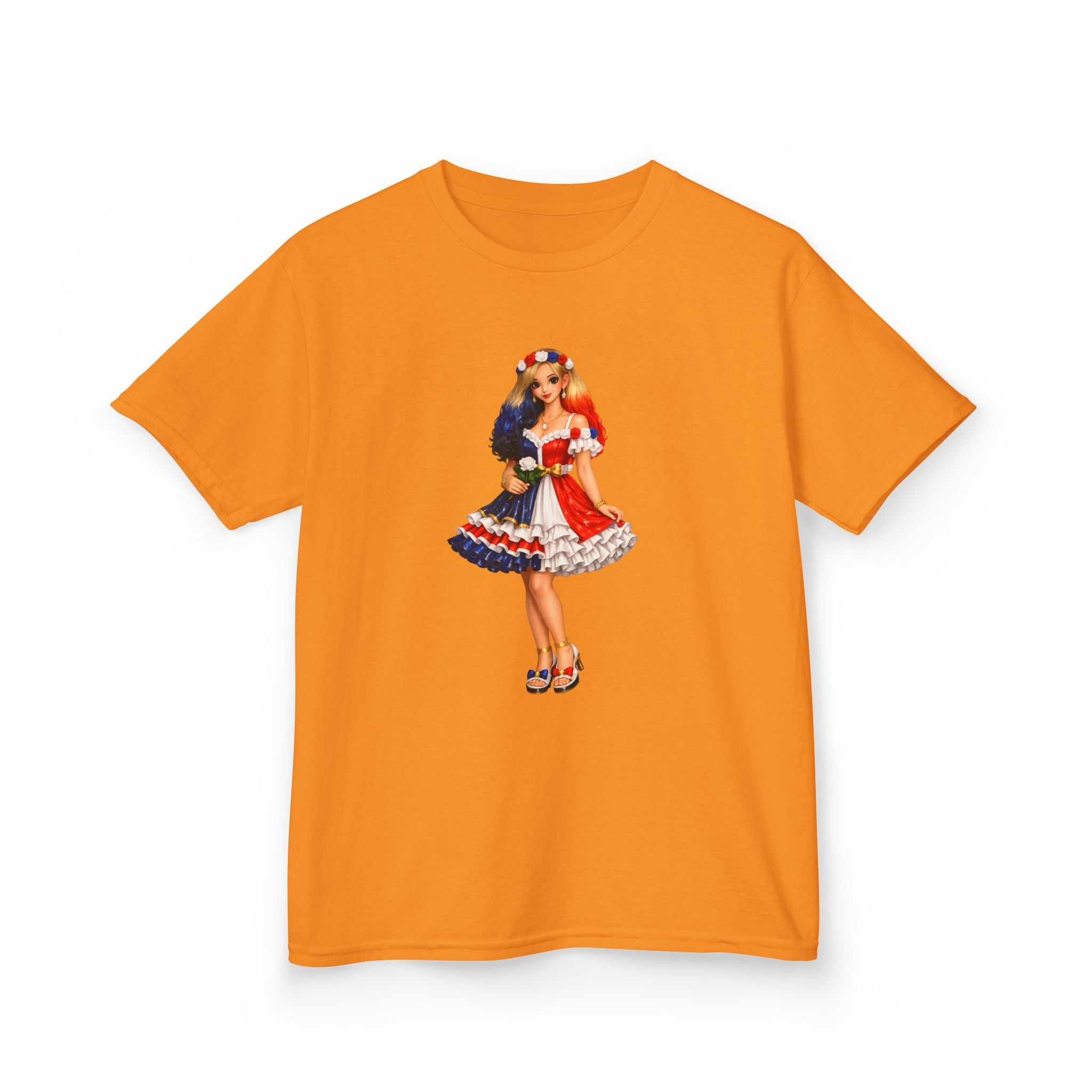Kids Tee — Retro Patriotic Pin-Up Girl Dress (Fourth of July)