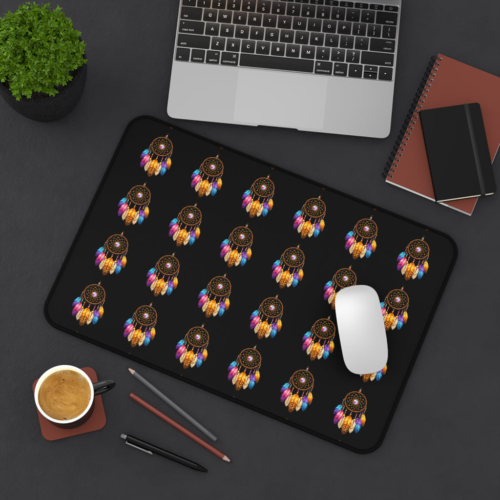 Dreamcatcher Pattern Desk Mat — Boho Feather Mouse Pad for Home Office