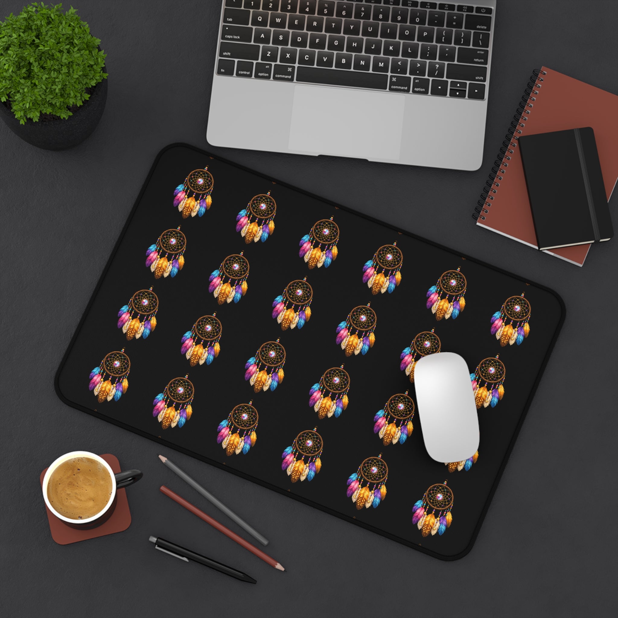Dreamcatcher Pattern Desk Mat — Boho Feather Mouse Pad for Home Office