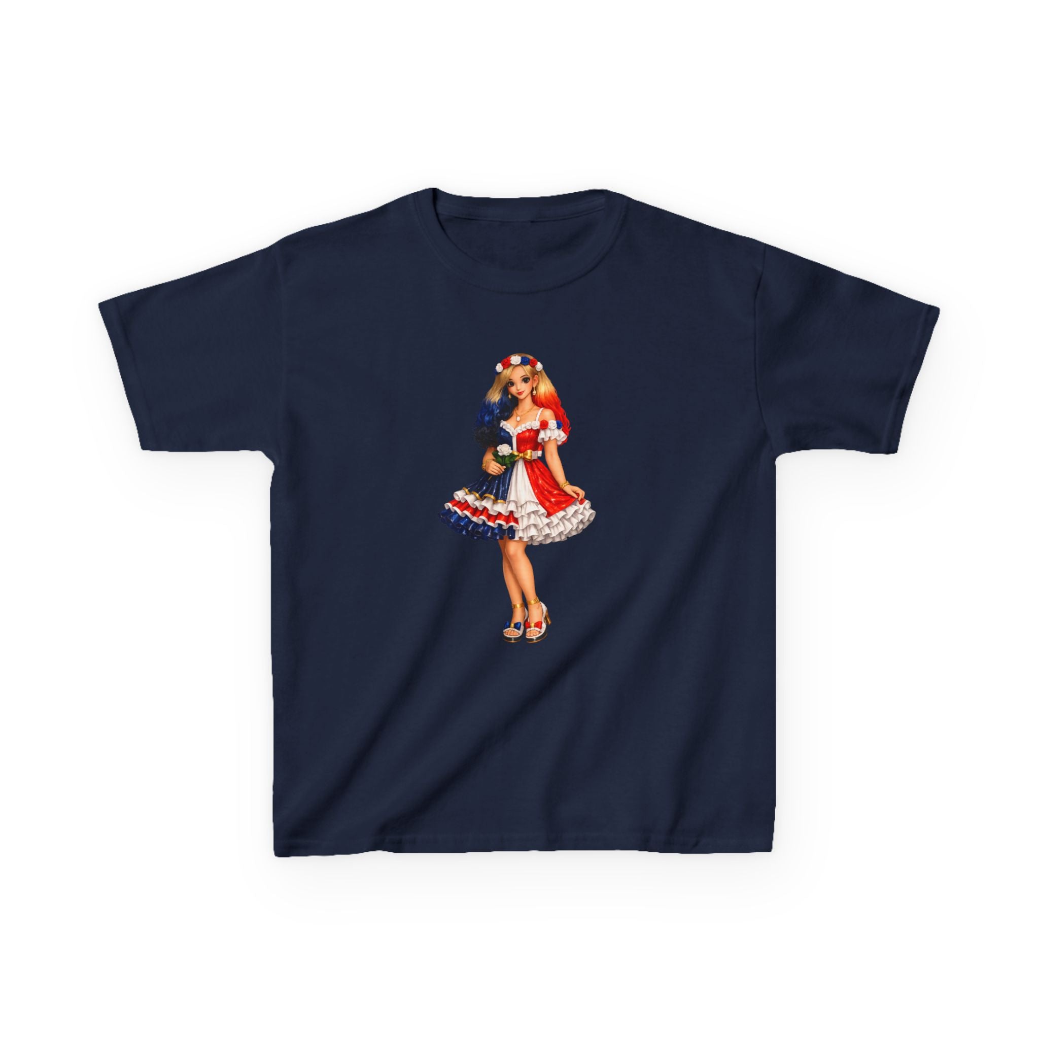 Kids Tee — Retro Patriotic Pin-Up Girl Dress (Fourth of July)