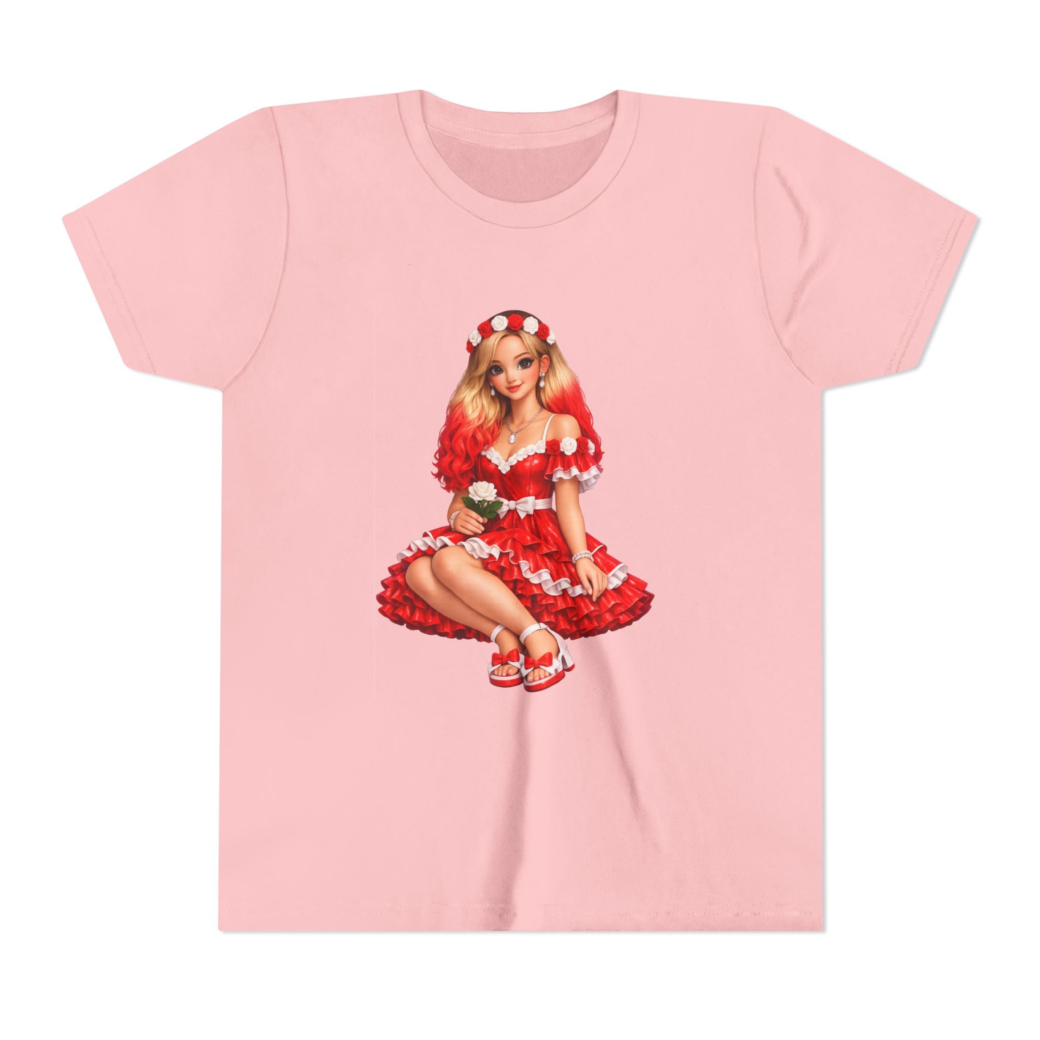 Youth Tee — Red Retro Pinup Girl Christmas Dress
