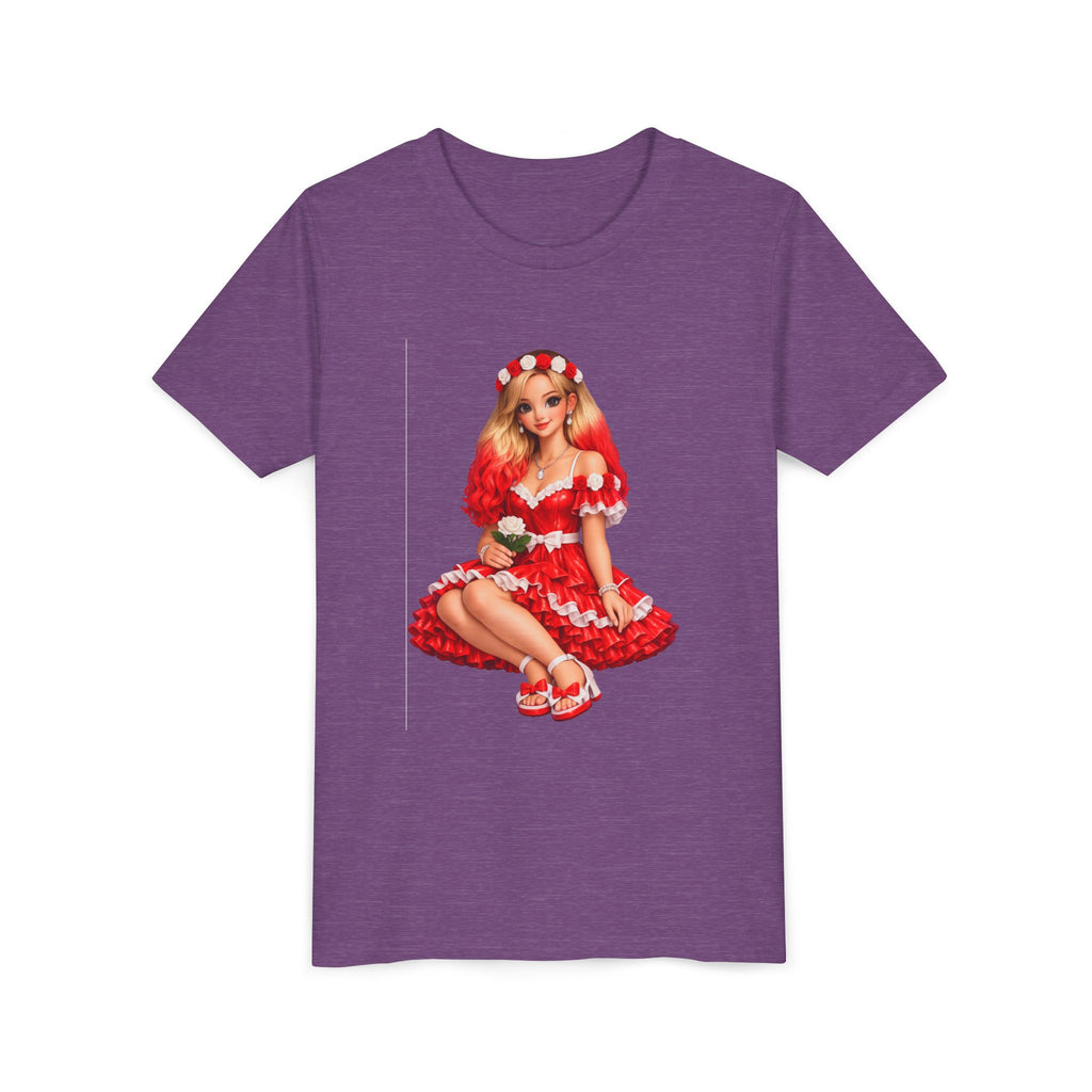 Youth Tee — Red Retro Pinup Girl Christmas Dress