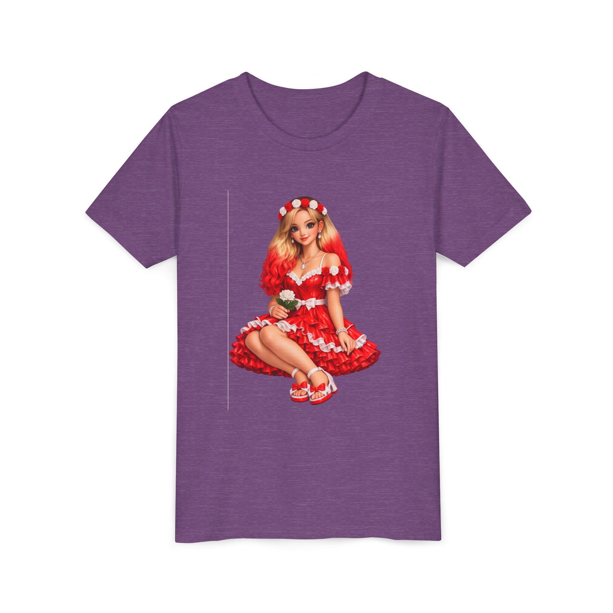 Youth Tee — Red Retro Pinup Girl Christmas Dress