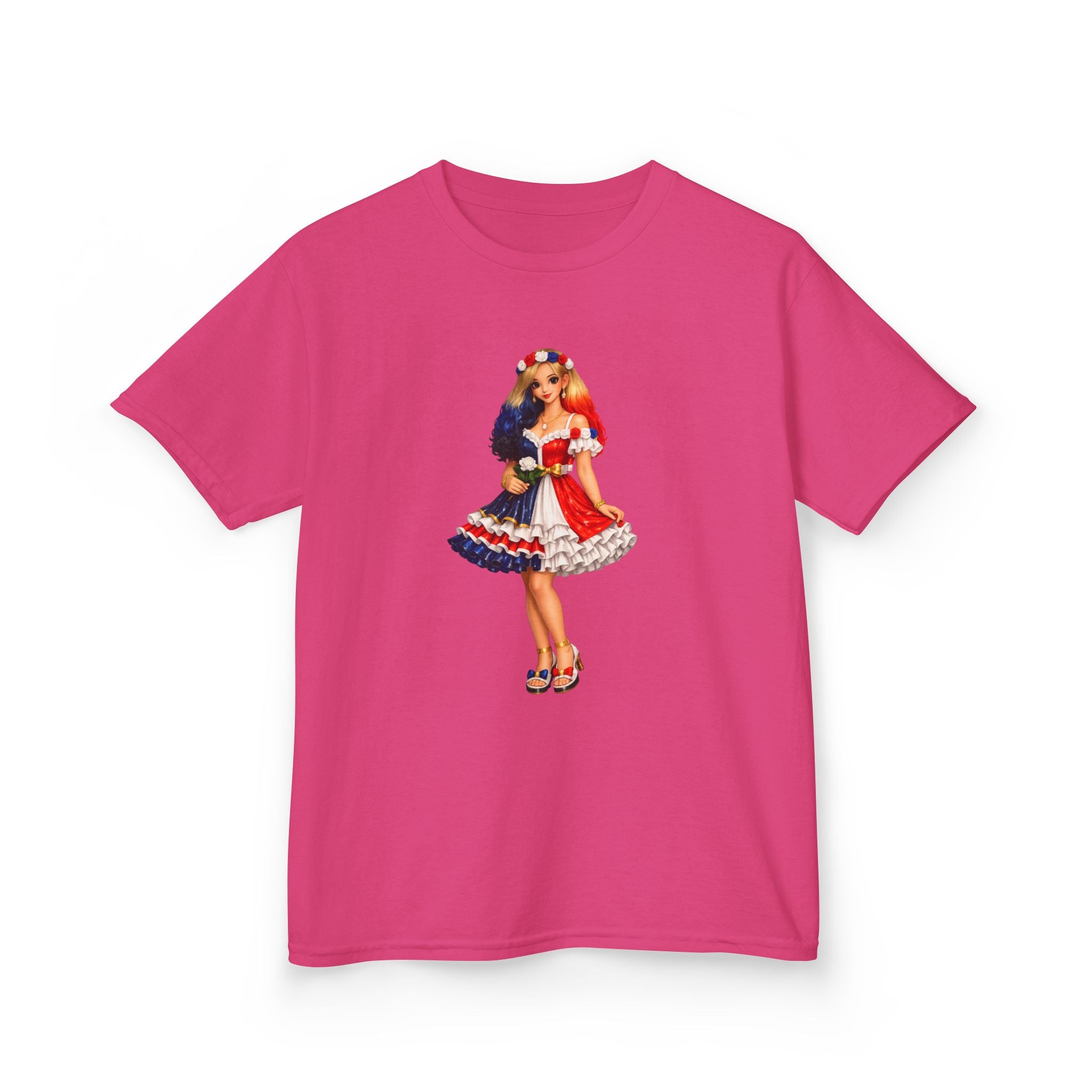 Kids Tee — Retro Patriotic Pin-Up Girl Dress (Fourth of July)