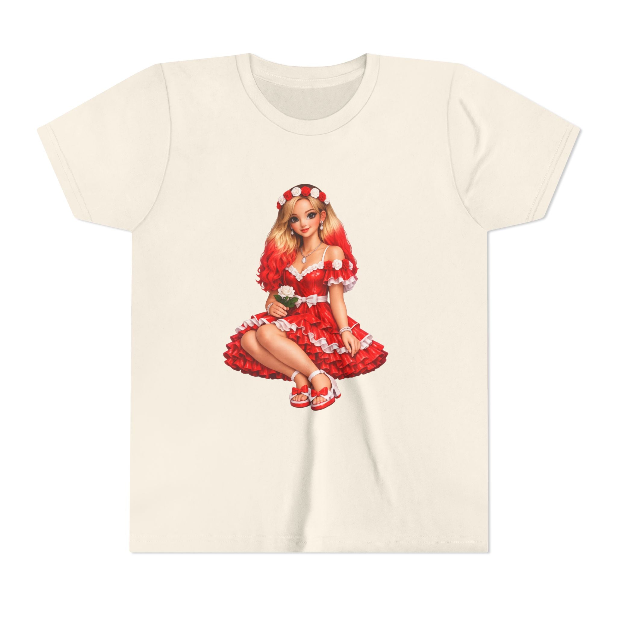 Youth Tee — Red Retro Pinup Girl Christmas Dress