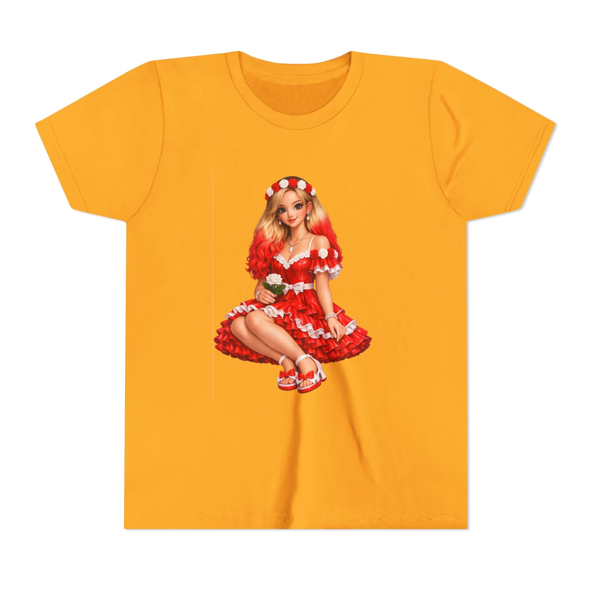 Youth Tee — Red Retro Pinup Girl Christmas Dress