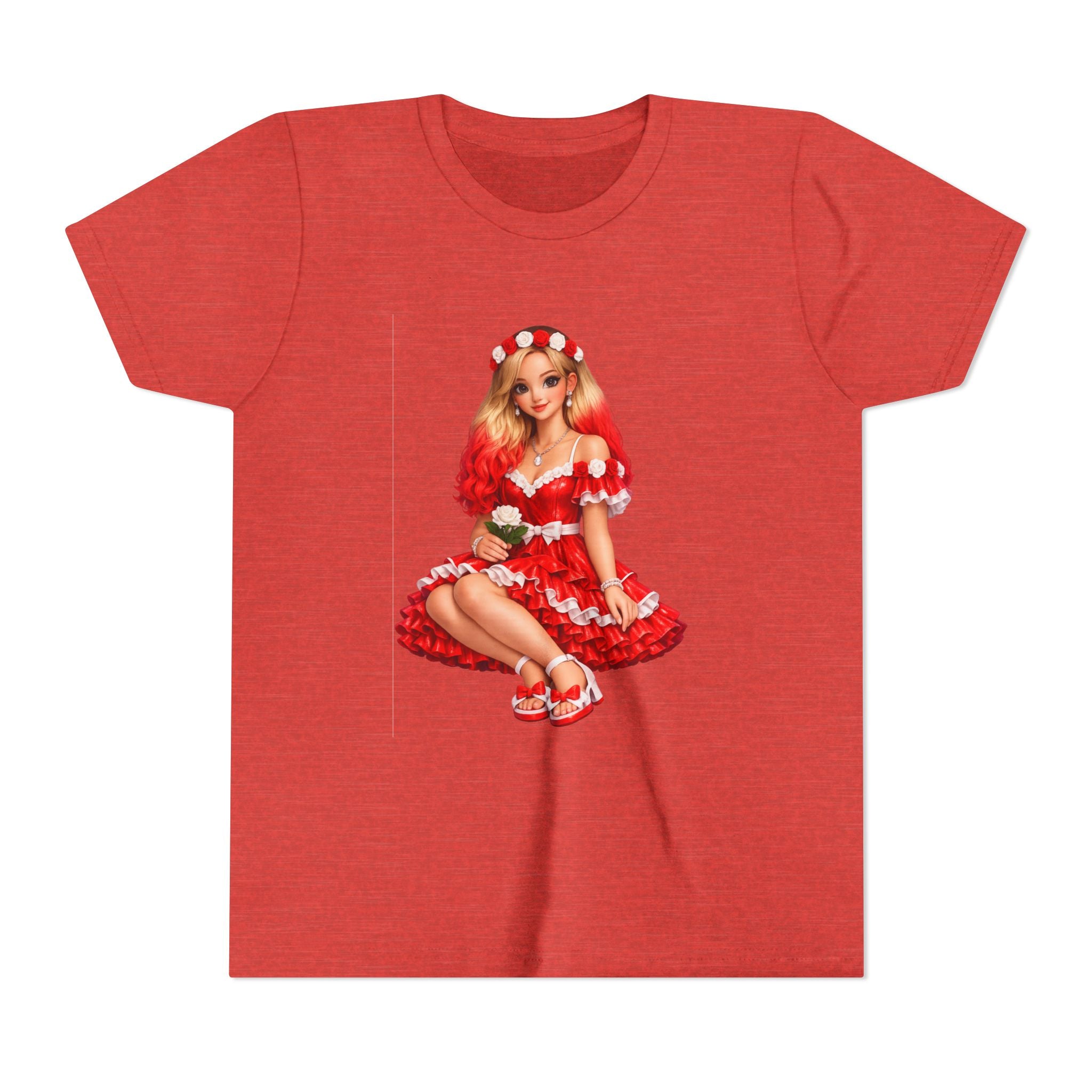 Youth Tee — Red Retro Pinup Girl Christmas Dress
