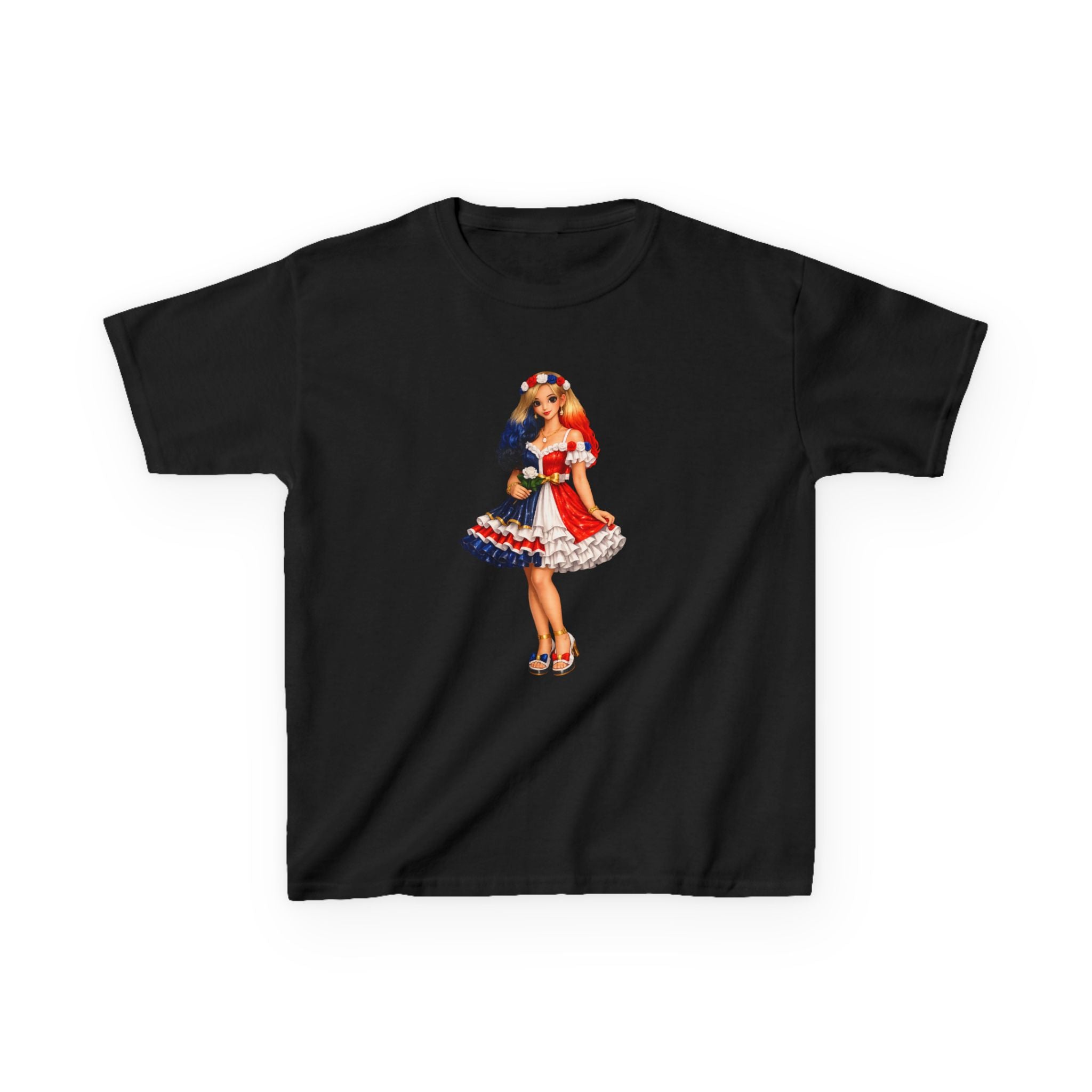Kids Tee — Retro Patriotic Pin-Up Girl Dress (Fourth of July)