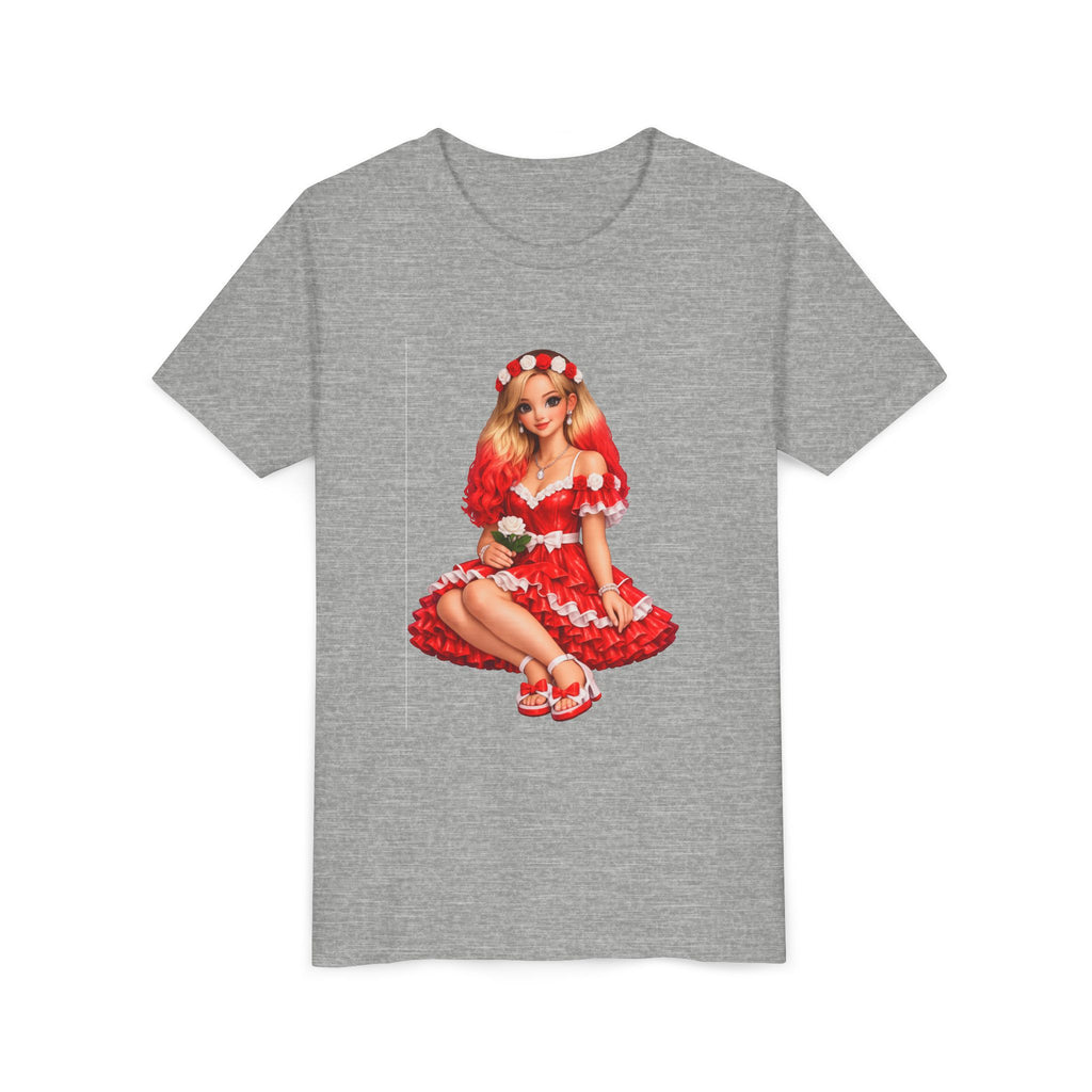 Youth Tee — Red Retro Pinup Girl Christmas Dress