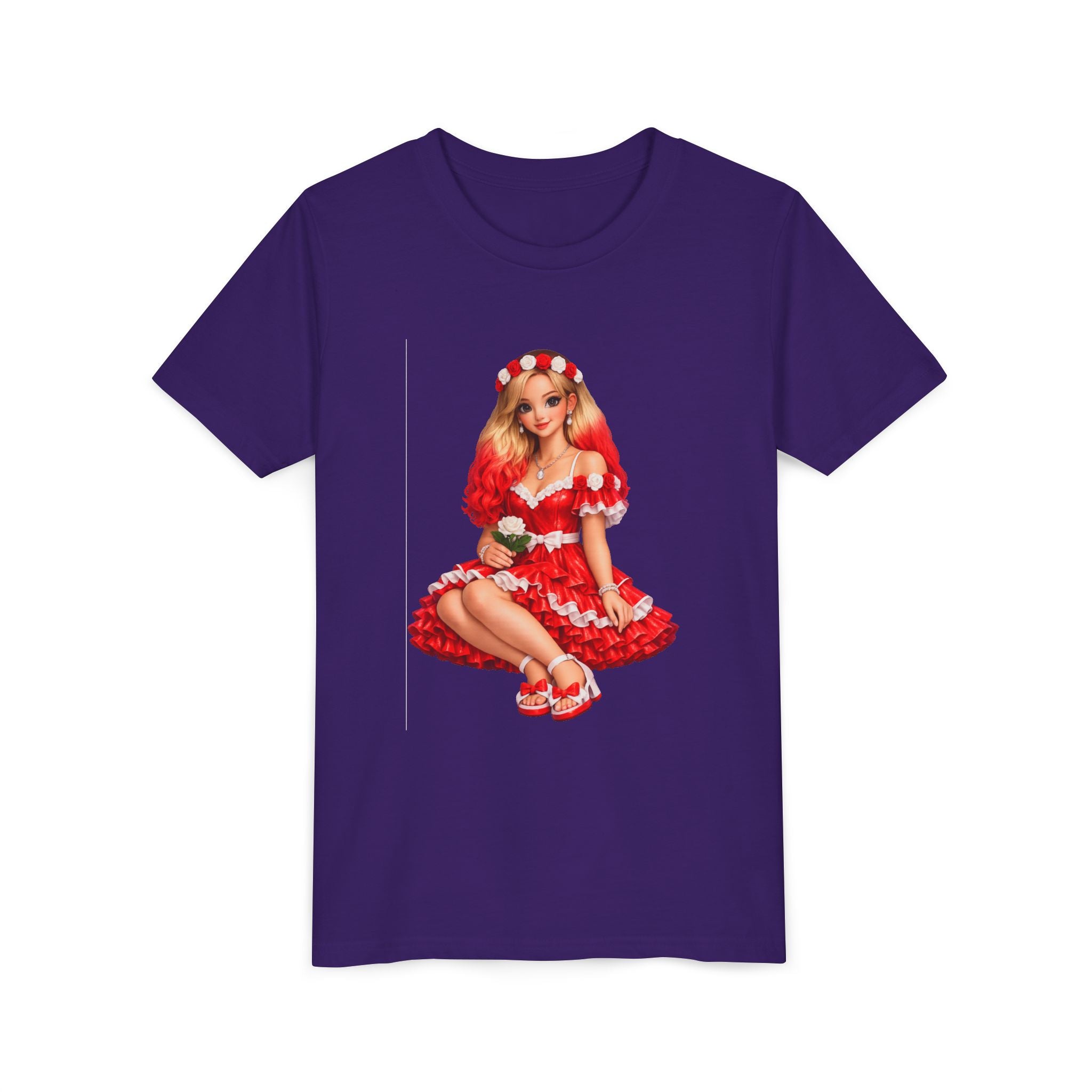 Youth Tee — Red Retro Pinup Girl Christmas Dress